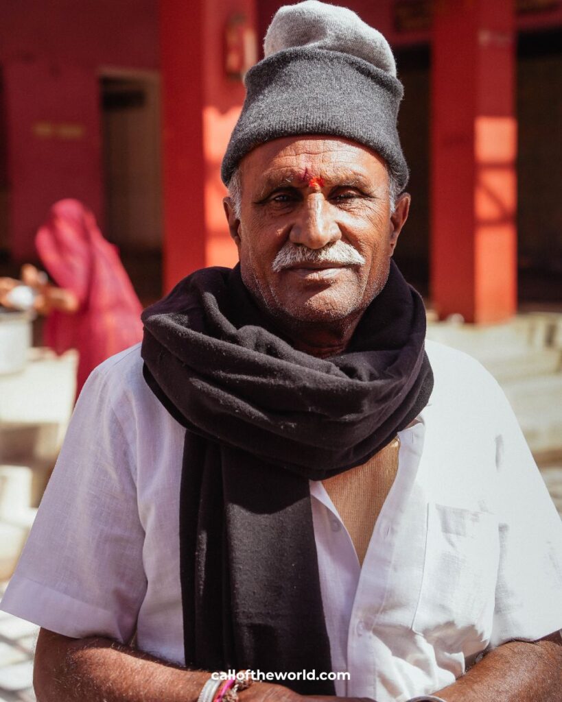 Well-dressed Indian man outside Karni Mata rat temple, Bikaner, Rajasthan, India